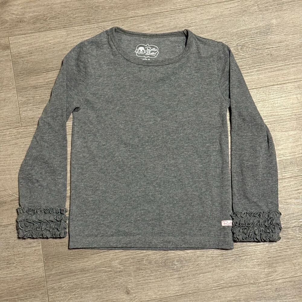 Ruffle Butts Girls Gray Long Sleeve Top Size 5 Ruffle Cuff Tee Shirt